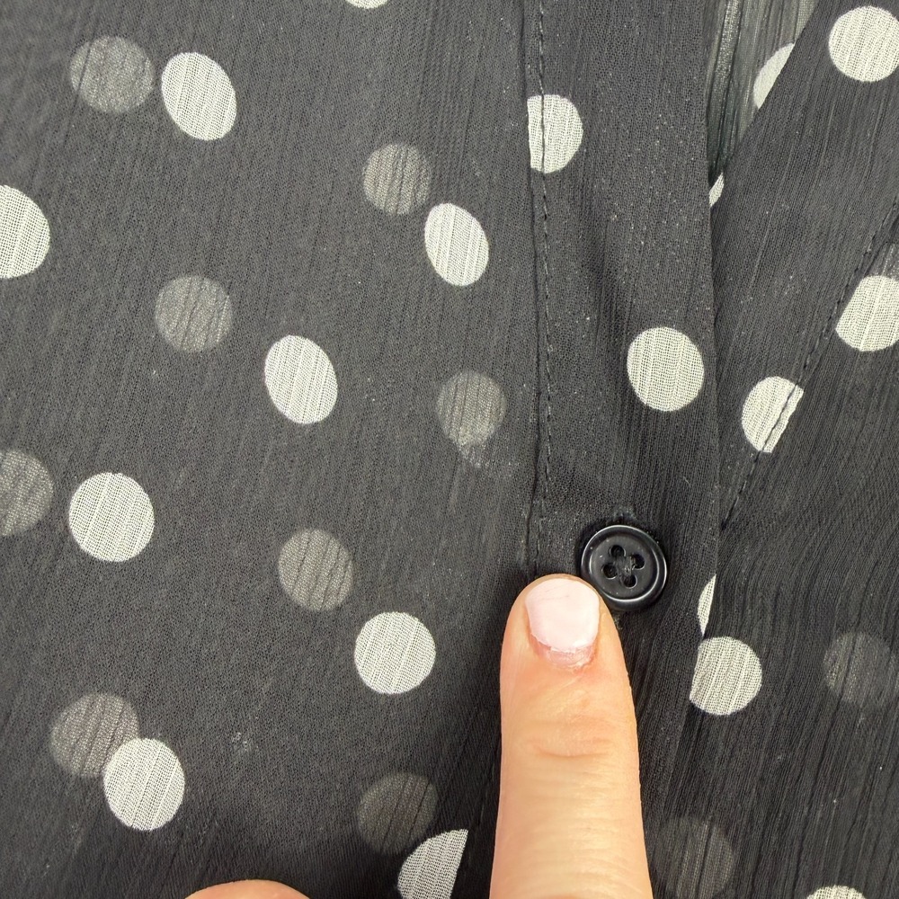 KUT from the Kloth Blouse Women's Medium Black Polka Dot Chiffon Button Front - Picture 7 of 15
